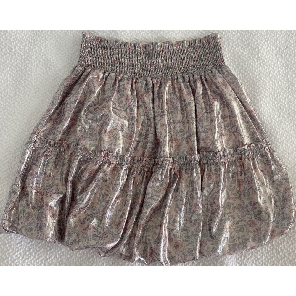 Floral Free People Mini Skirt Smocked Waist Tiered Ruffle Summer Skater xs‎